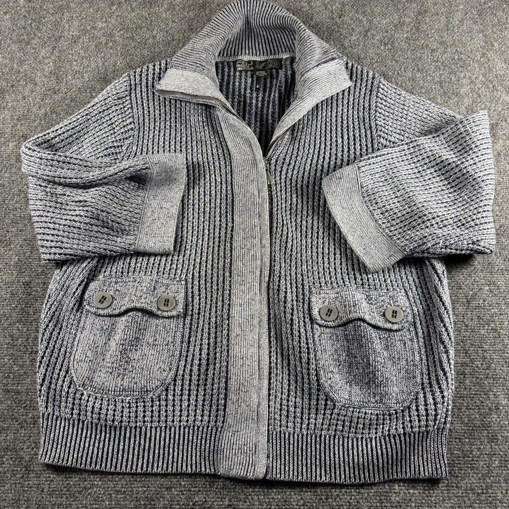 FDJ French Dressing Bomber Sweater Womens Medium Blue Ribbed‎ Cashmere Blend Zip